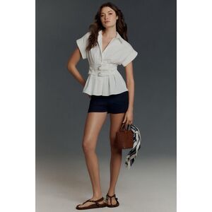 New Anthropologie The Tobie Pleated Blouse by Exquise: Double-Buckle Edition sz